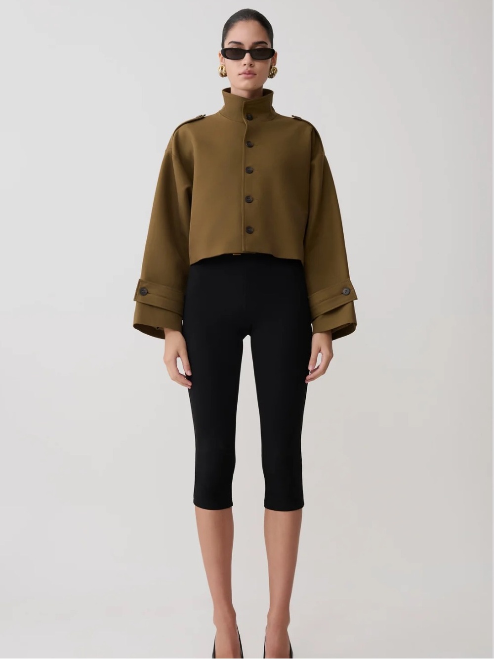 Meshki Olive Cropped Military-Style Button Jacket - Picture 2 of 4